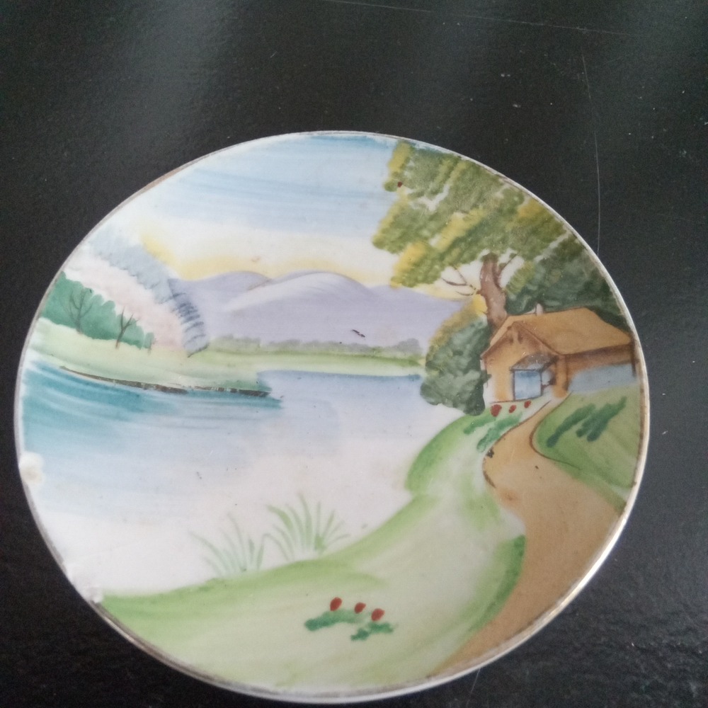 Vintage Occupied Japan Hand Painted Miniature Porcelain Landscape Plate 3.25"